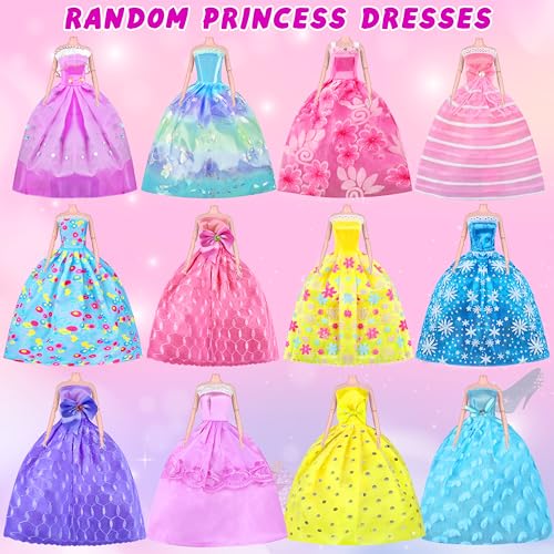 342 Pcs Doll Clothes and Accessories with Doll, Princess Gowns, Fashion Dresses, Top, Pants, Swimsuits, Shoes, Hangers and Other Accessories, Doll Playset Dress up Toy for Girls Toddlers Gift Toys