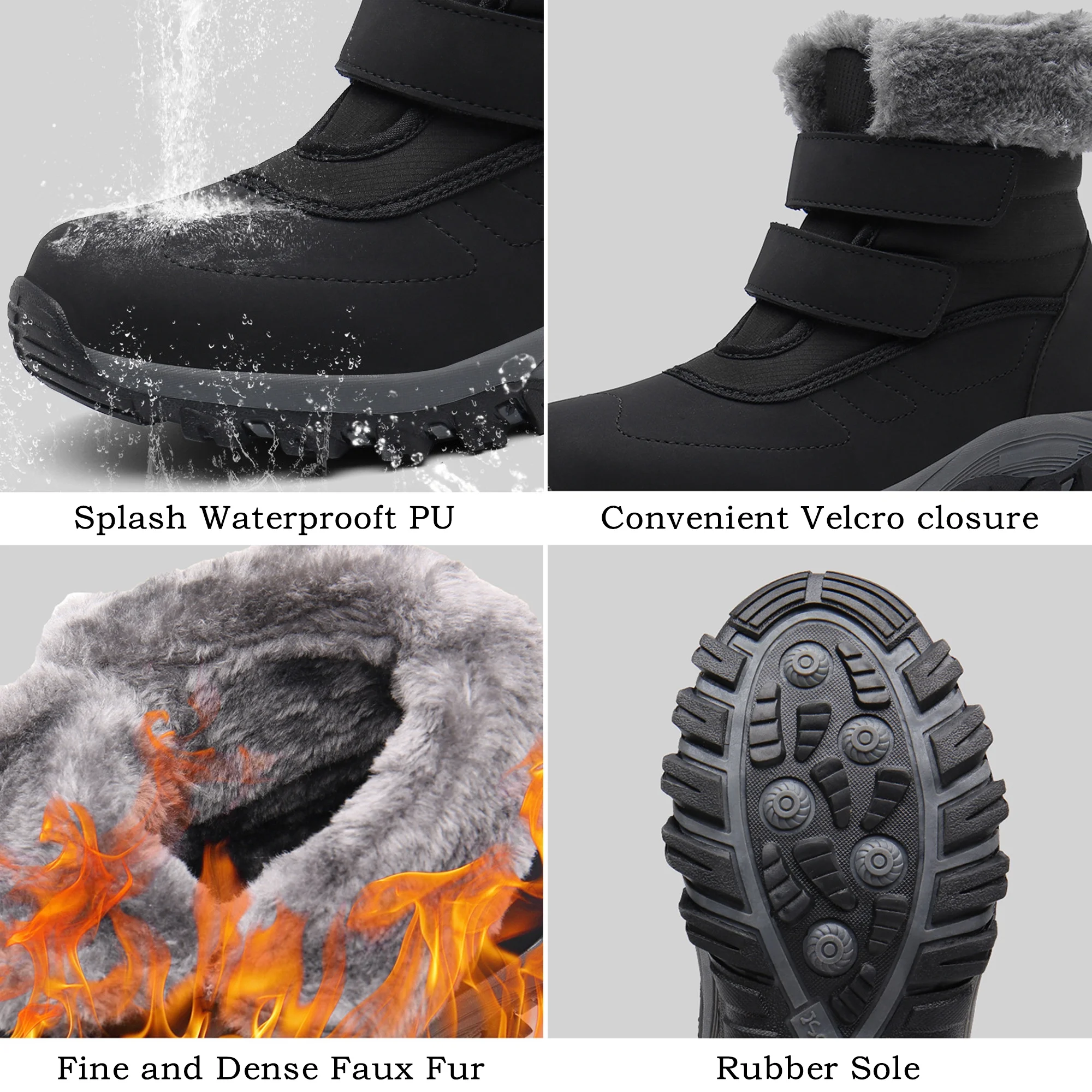 Women's Winter Snow Boots Warm Thickened Faux Fur Lined Waterproof Outdoor Booties Hook and Loop Walking Shoes