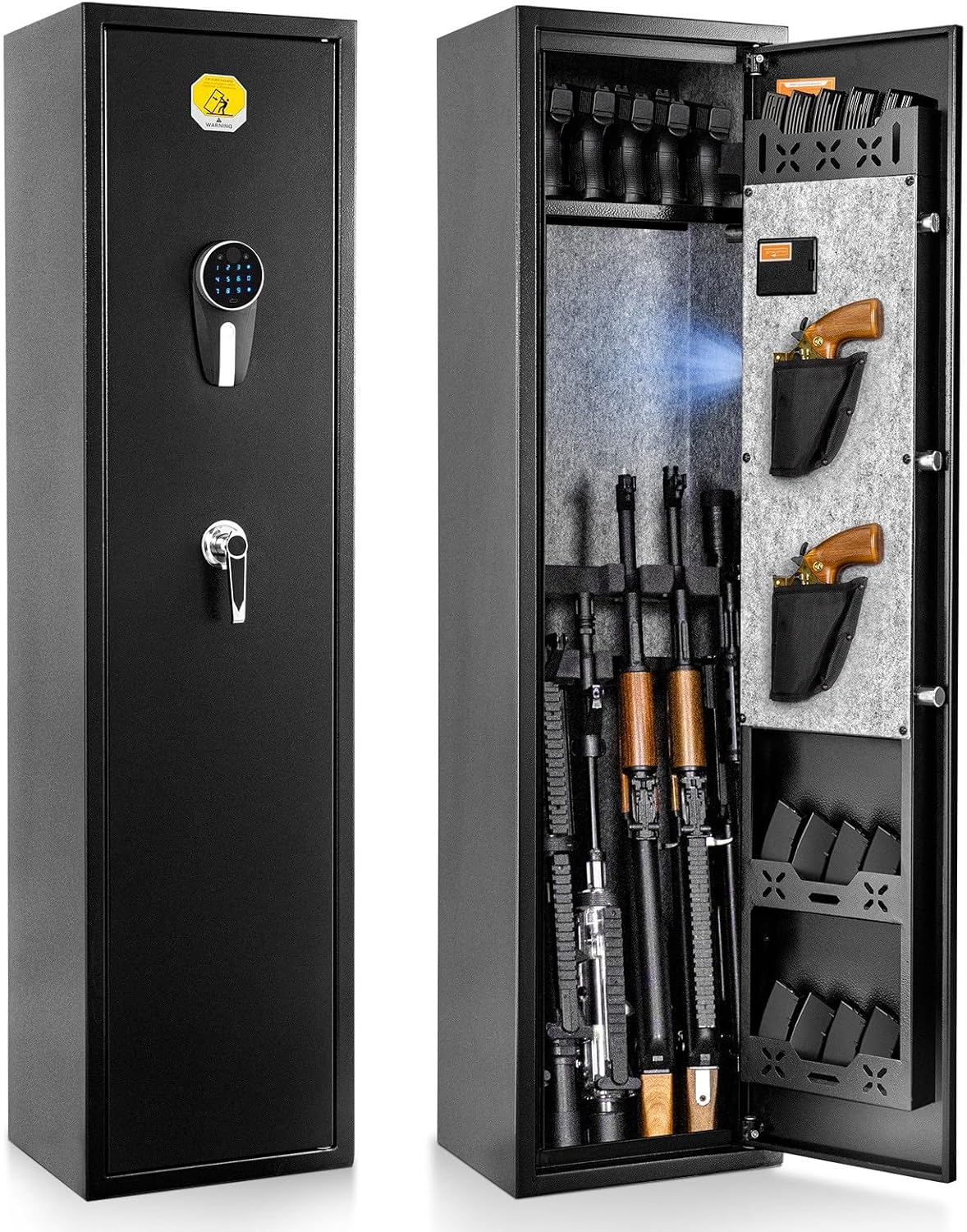 BlackSmith 6 Long Gun Safe for Rifle Pistols Home Rifle Gun Safe Quick Access Handgun Safe with Keys Keypad Wall Mount Large Gun Cabinet with Pistol Rack Pockets Rifle Racks Ammo Storage
