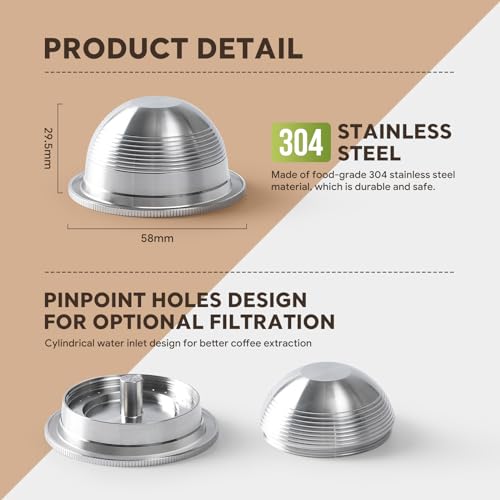 Stainless Steel Reusable Coffee Pods for Nespresso Vertuoline GCA1 and ENV135 Refillable Coffee Capsule Filter Espresso Size 150ml/5oz (1 capsule)