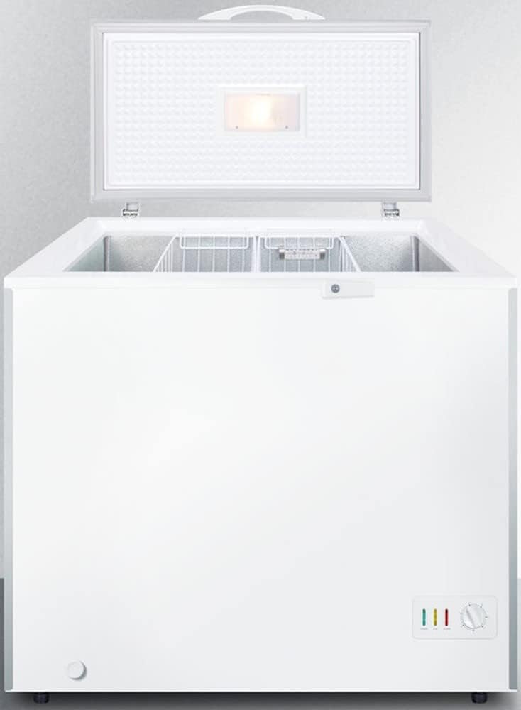 Summit Appliance SCFM73SL Commercially listed 6.7 cu.ft. Chest Freezer in White with Stainless Steel Corner Guards, Manual Defrost, Stainless Steel Look Lid, Interior Light, and Lock