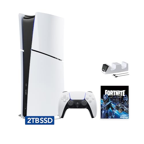 PlayStation 5 Slim Upgraded 2TB Digital Edition Fortnite Cobalt Star Bundle and Controller Charger - White, 2TB PCIe SSD Upgraded Slim PS5 Gaming Console [playstation_5] [video game]