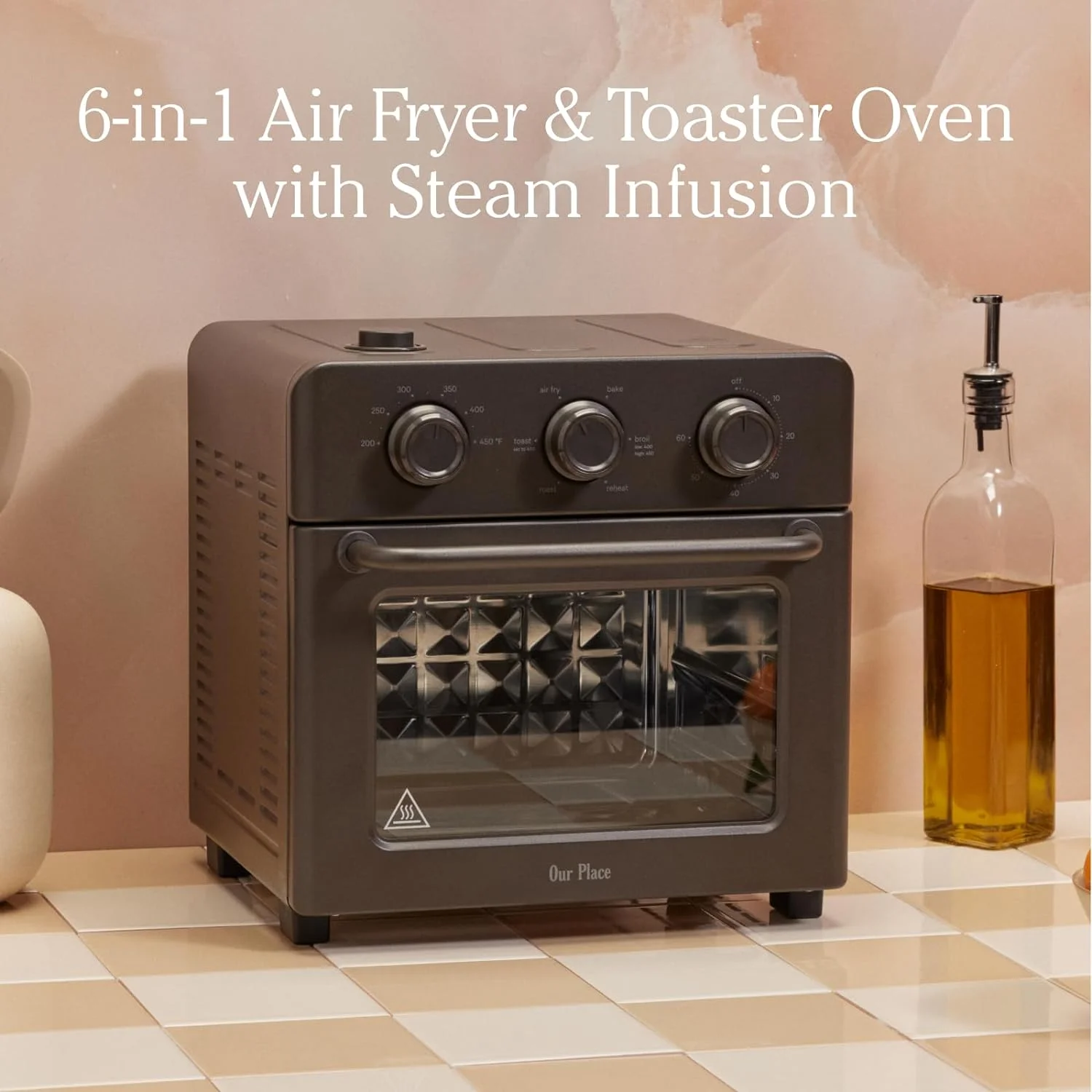 | 6-in-1 Air Fryer & Toaster Oven with Steam Infusion | Compact, Countertop Friendly, Fast Preheat, Multifunctional | Air Fry, Toast, Roast, Bake, Reheat & Broil | Steam