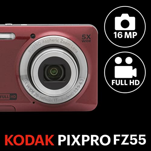 KODAK PIXPRO FZ55-BL 16MP Digital Camera 5X Optical Zoom 28mm Wide Angle 1080P Full HD Video Li-Ion Battery 2.7