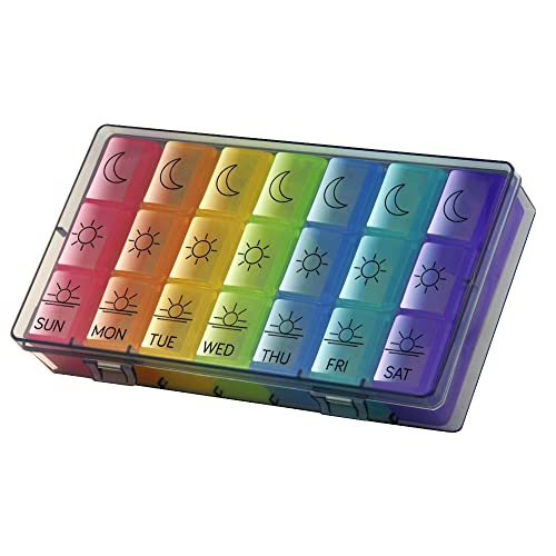 Weekly Pill Organizer 3 Times a Day, GOGOODA 7 Day Pill Box Vitamin Container Holder with Removable Tray for Fish Oils/Supplements