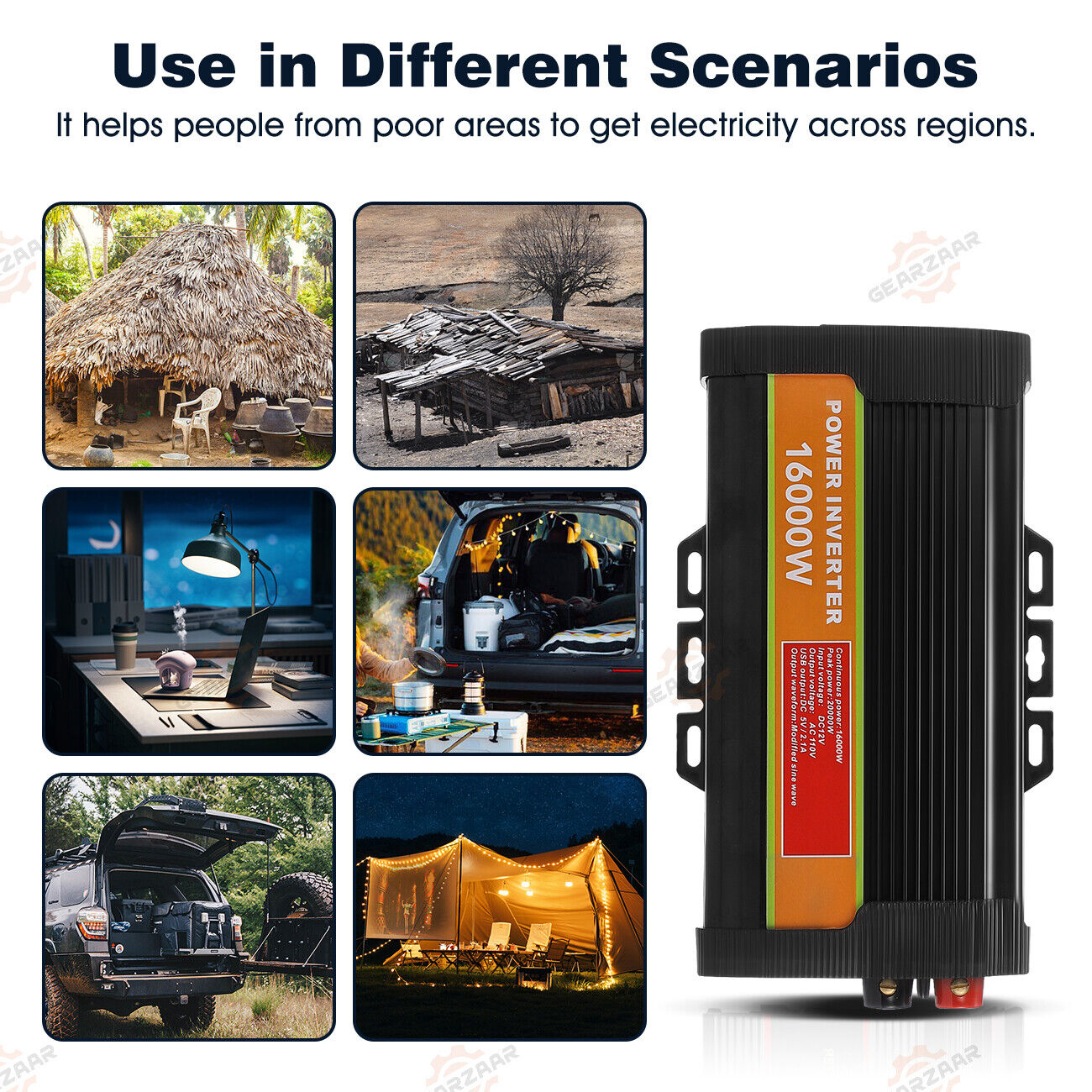 16000W(Peak) Car Power Inverter DC 12V to AC 110/120V Pure Sine Wave Converter