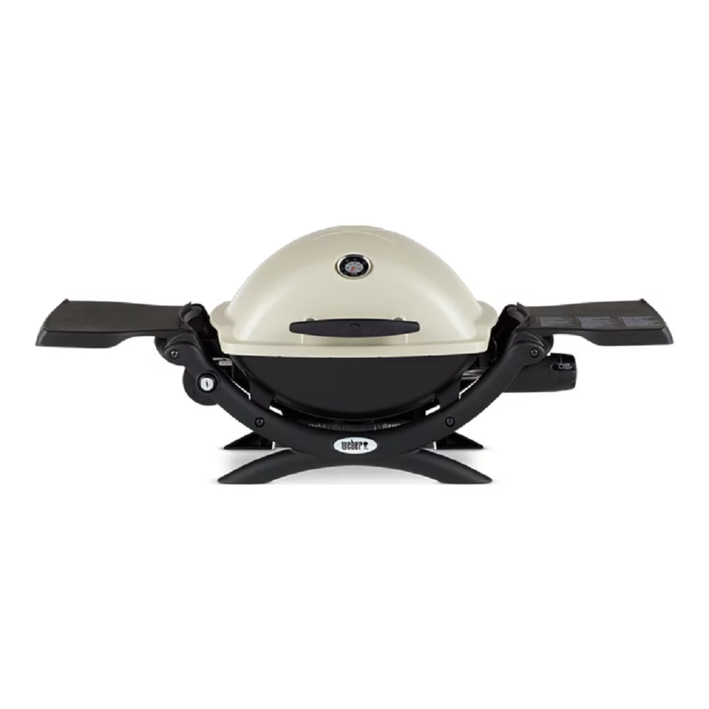 Weber Q 2200 Gas Grill (LP Gas, Titanium) with Portable Cart and Grill Cover