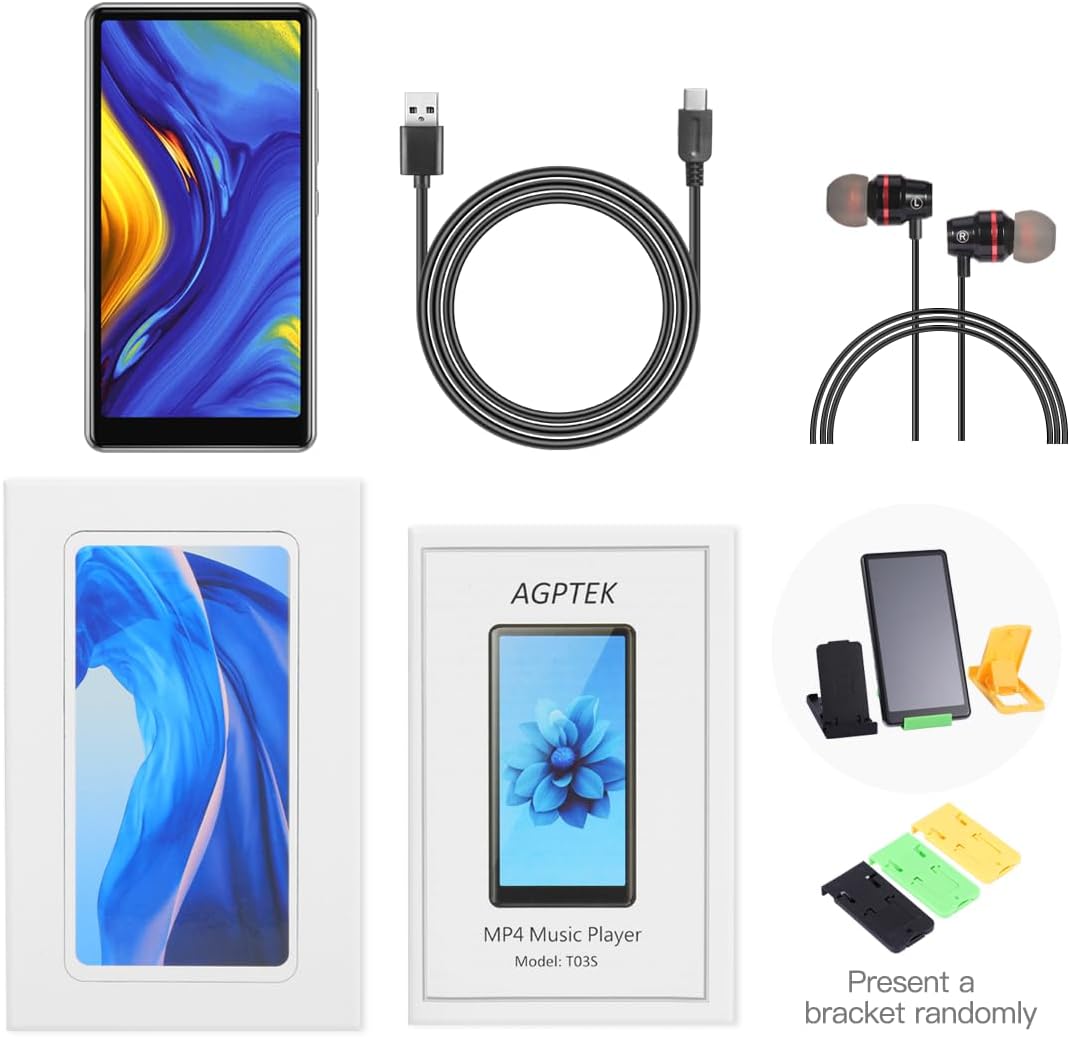 AGPTEK 5 inch MP3 Player with Bluetooth and WiFi, Full Touch Screen 16GB MP4 Player with Spotify, Apps with Speaker, FM Radio, up to 128GB