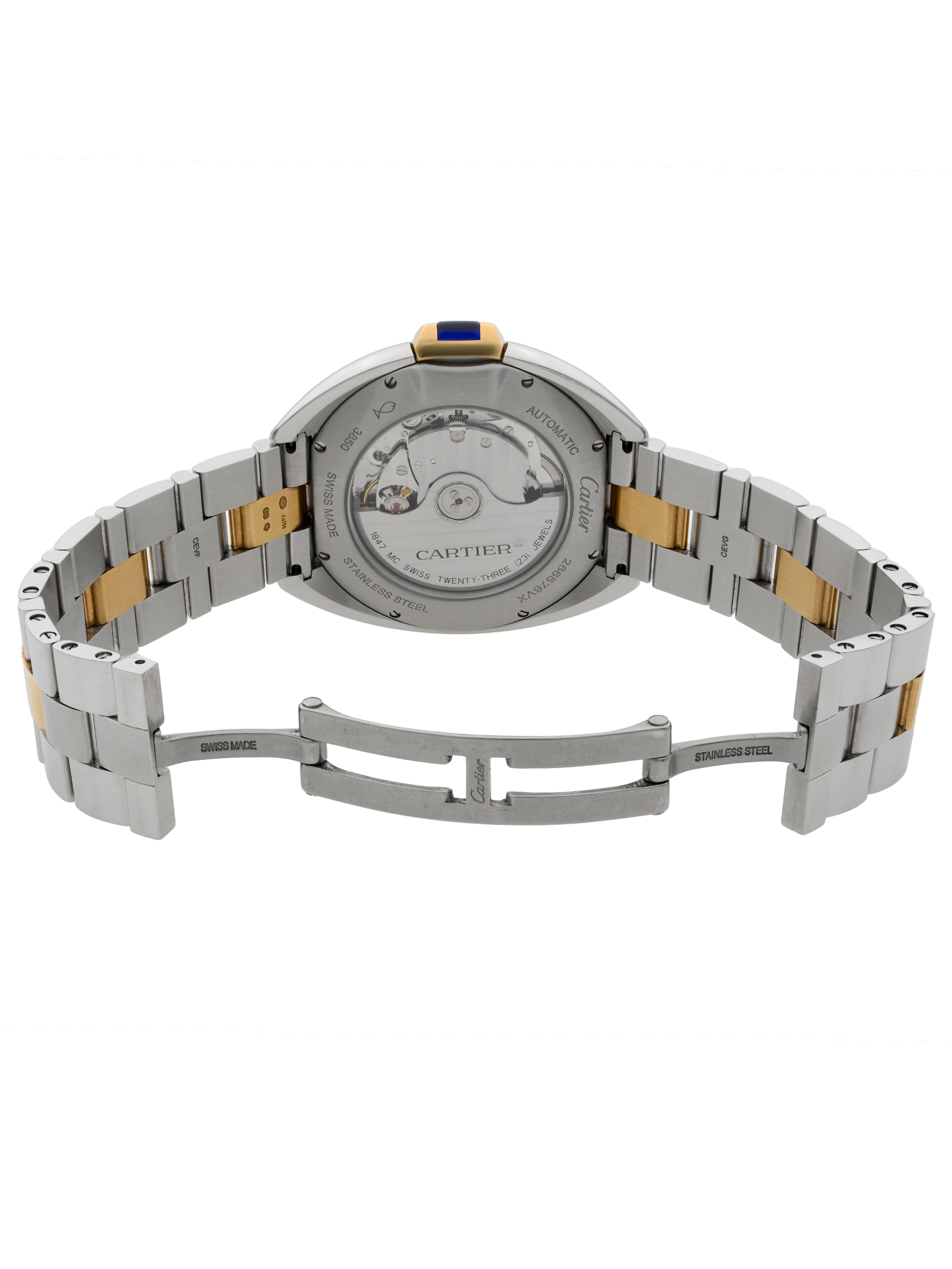 Cle De Cartier 18k Rose Gold Steel Silver Guilloche Automatic Men Watch W2CL0002