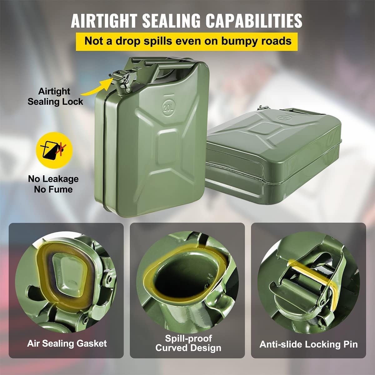 20L 5 Gallon Metal Gas Can Green with Fuel Can and Spout System, US Standard Cold-Rolled Plate Petrol Can, Gasoline Bucket for Motorcycle Dirt Bike UTV SUV ATV (14.6