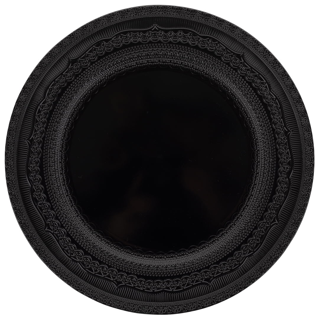 Koyal Wholesale Black Acrylic Charger Plates Round Vintage Lace, Set of 4