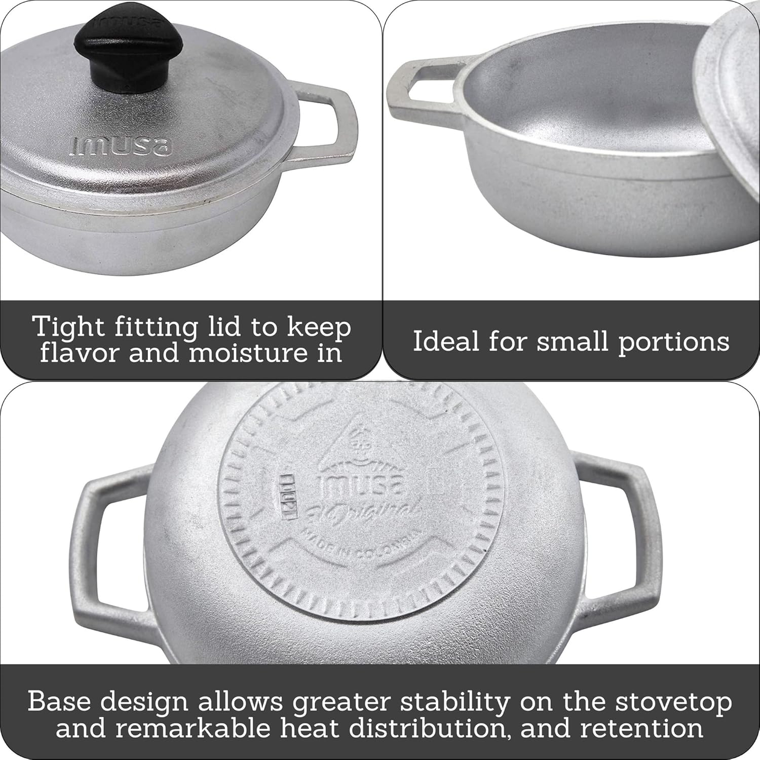 IMUSA 6 pack 0.5Qt Mini Cast Aluminum Traditional Caldero Set with Lid,Silver