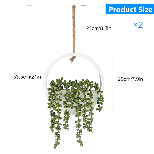 2 Pcs Artificial Hanging Succulents Plants, Faux String of Pearls Plants in Pot with a Lanyard, Hanging Fake Succulent Plants for Bedroom, Small Wall, Living Room Decor