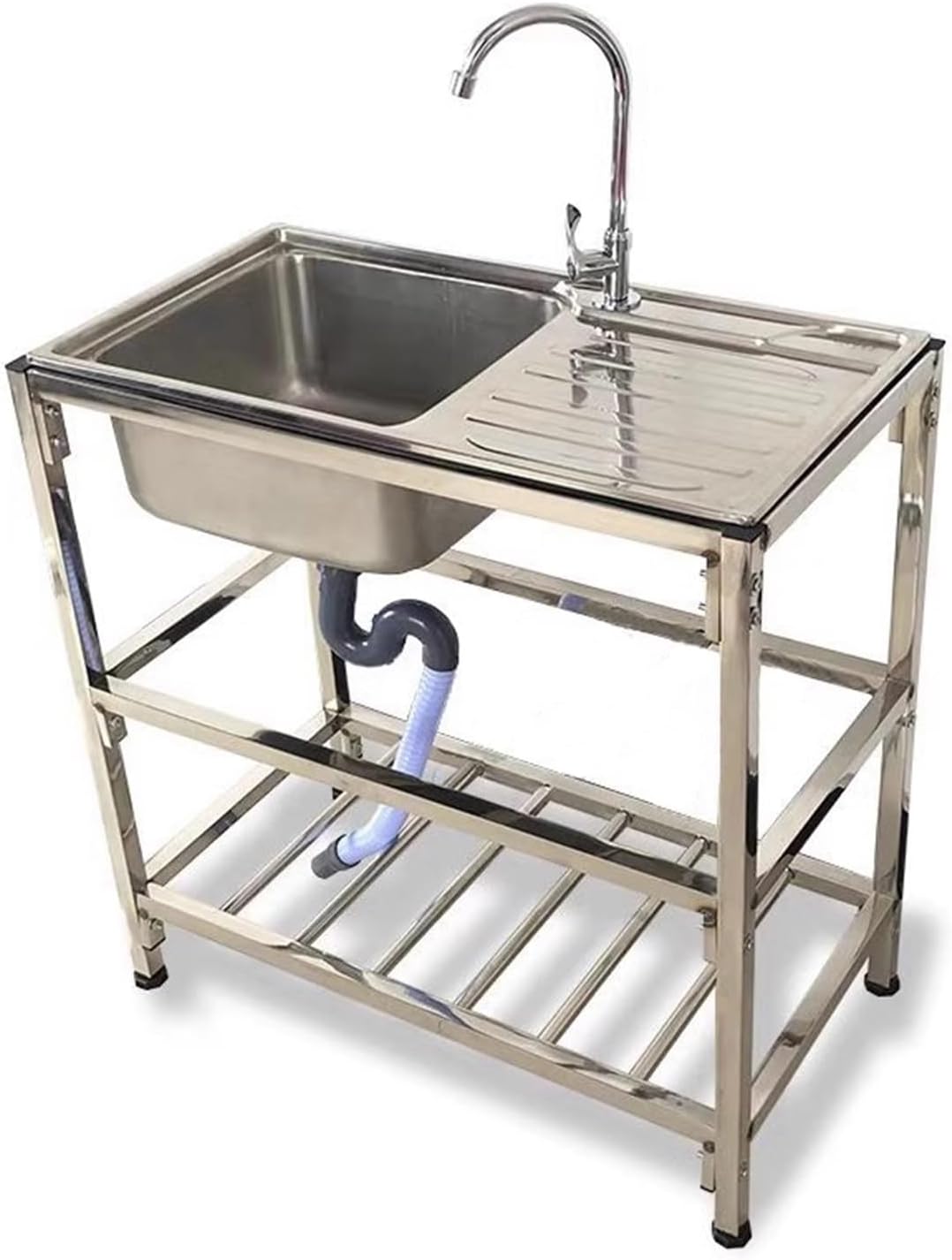FreeStanding Stainless Steel Utility Sink for Laundry Room Garden Backyard Patio Outdoor Kitchen Sink with Bracket Simple Portable Hand Washing Station Fish Cleaning Table with Sink