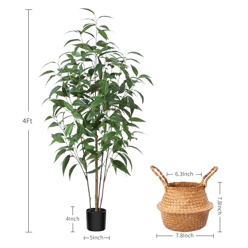 Artificial Eucalyptus Tree,4Ft Tree Fake Plant in Pot for Home and Office Decor,Potted Faux Plants Tall Artificial Trees for Indoor, Outdoor