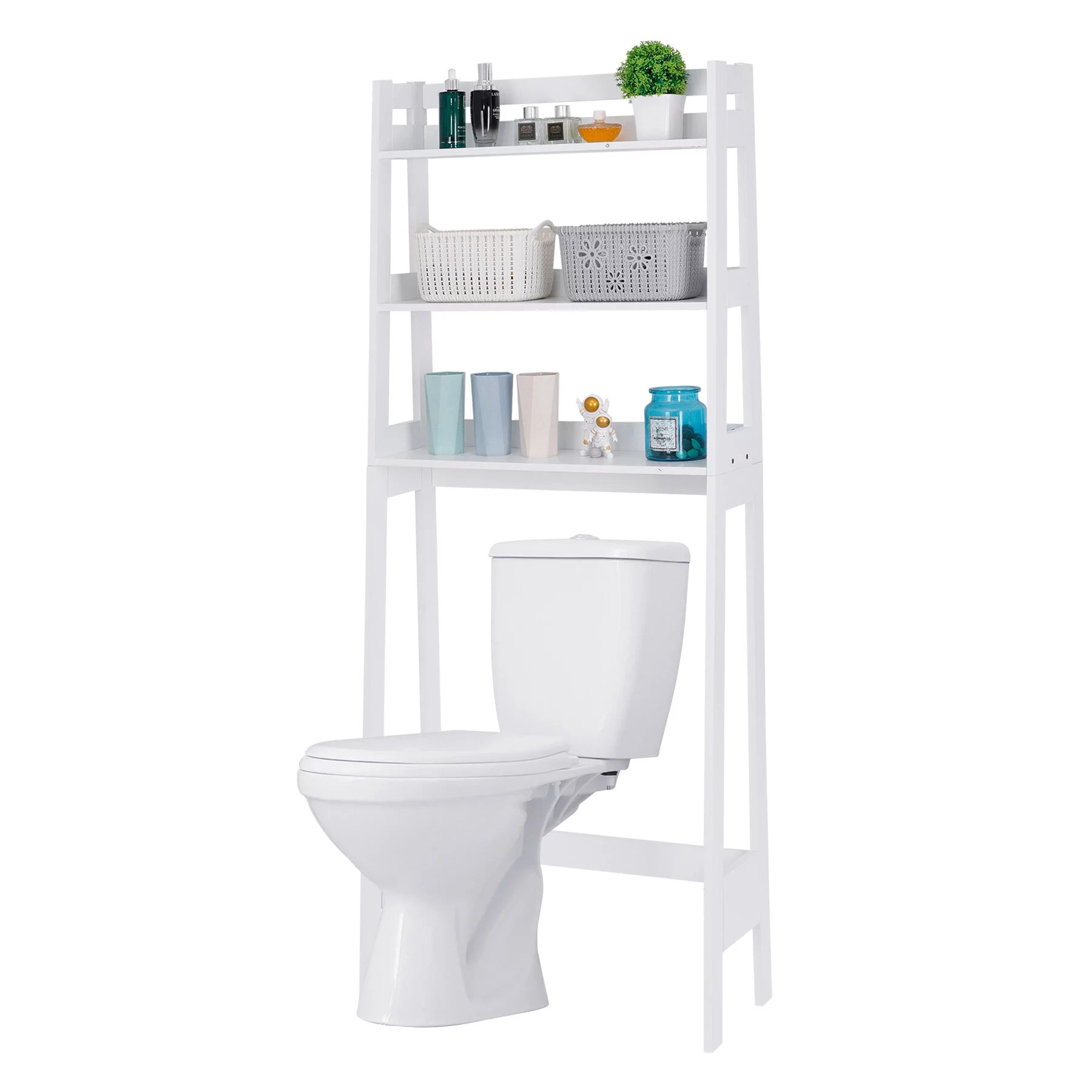 ZENY Over-The-Toilet Storage Shelf 3-Tier Wooden Bathroom Organizer, White
