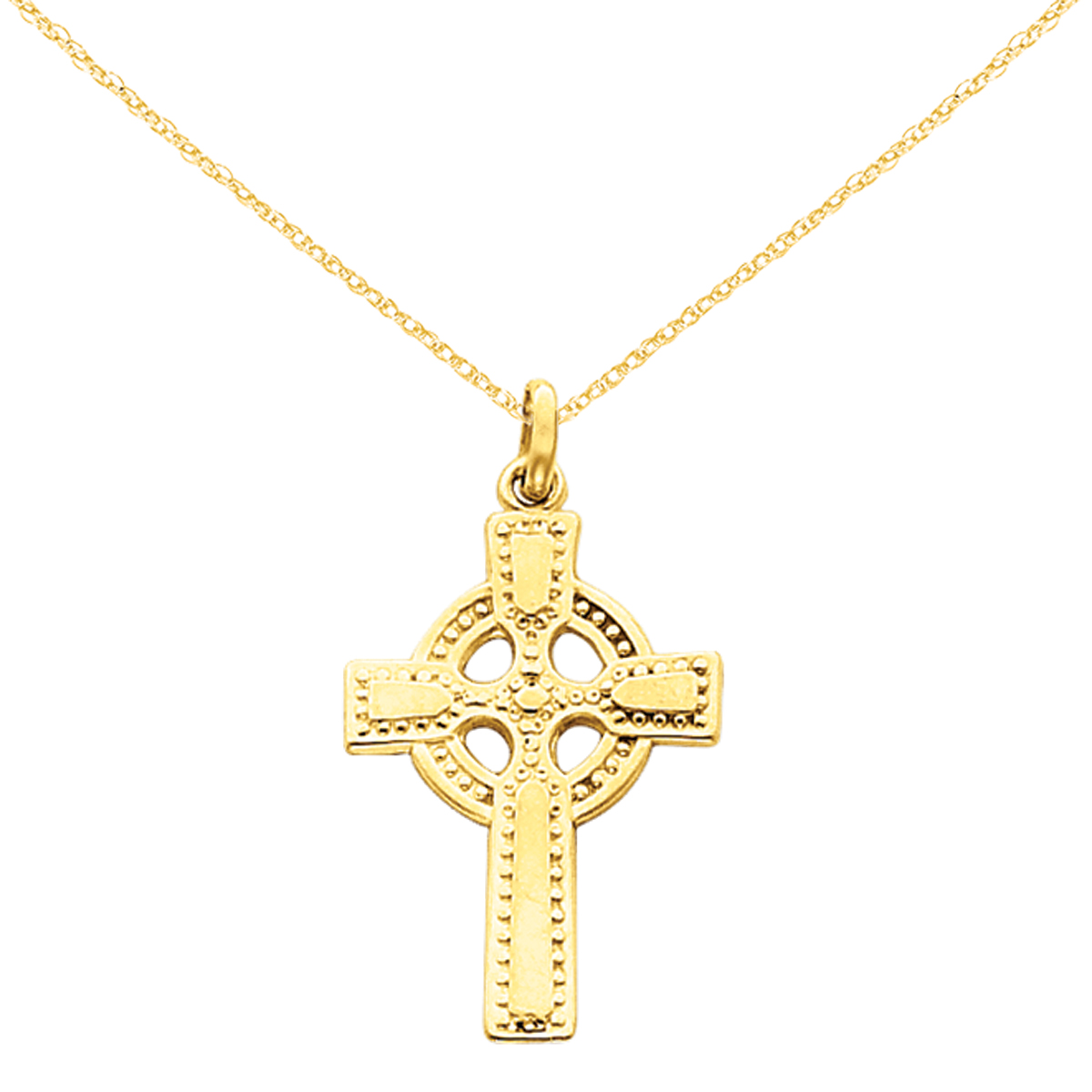 Primal Gold 14 Karat Yellow Gold Celtic Cross Pendant with 18-inch Cable Rope Chain