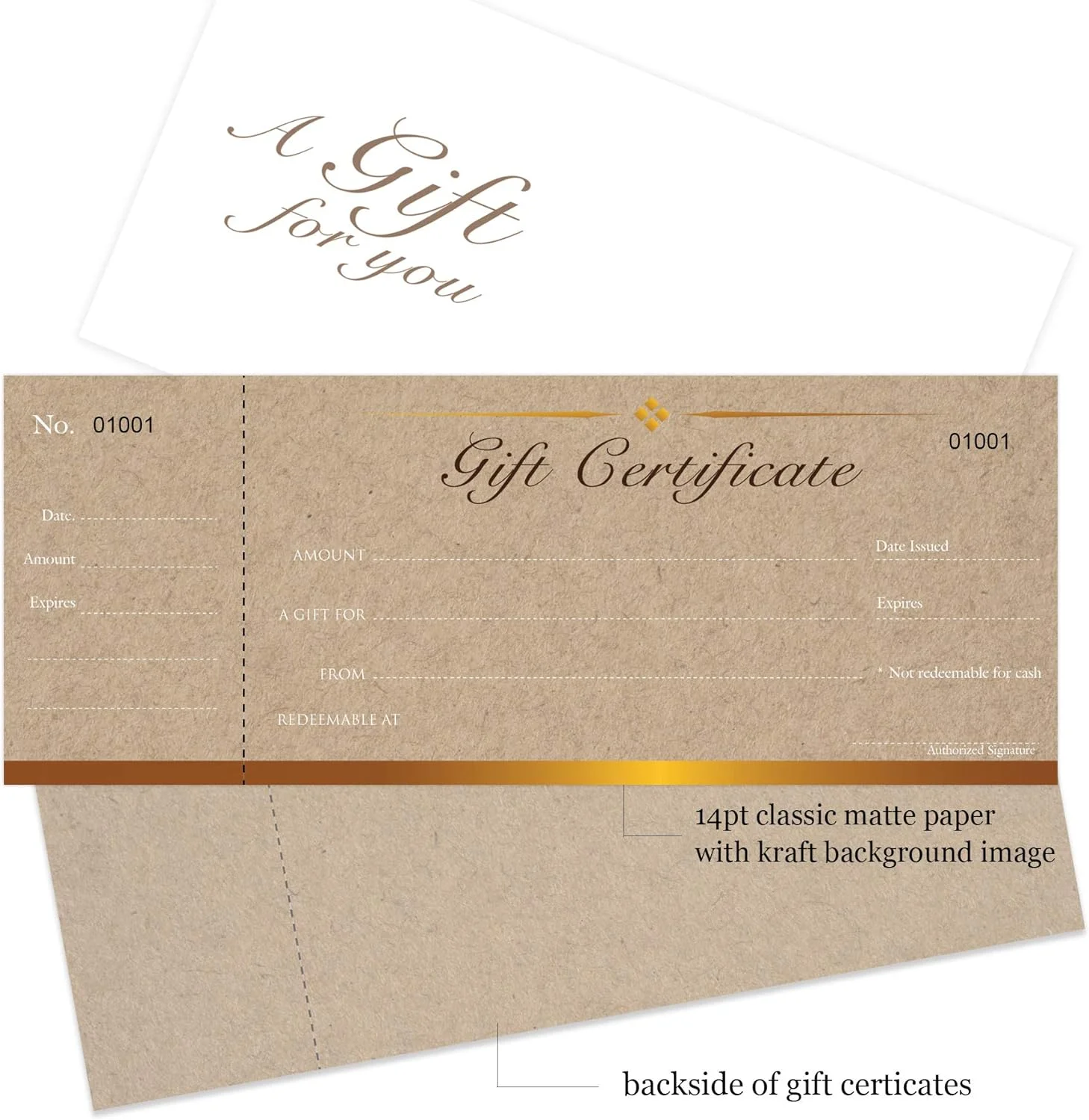 Blank Gift Certificates Cards With Envelopes 25Set - Image With Stub-Gift Coupons,Vouchers For Small Business