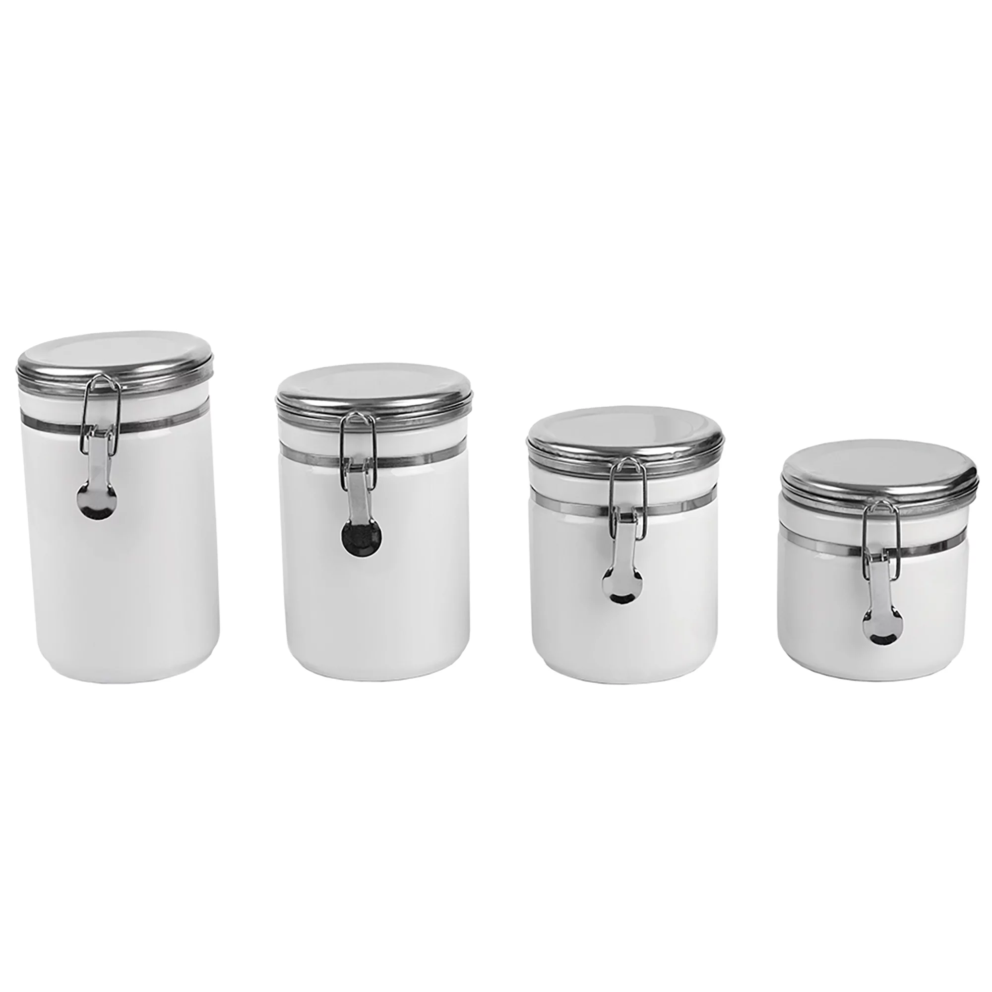 Home Basics 4 Piece Ceramic Canister Set with Stainless Steel Tops, White