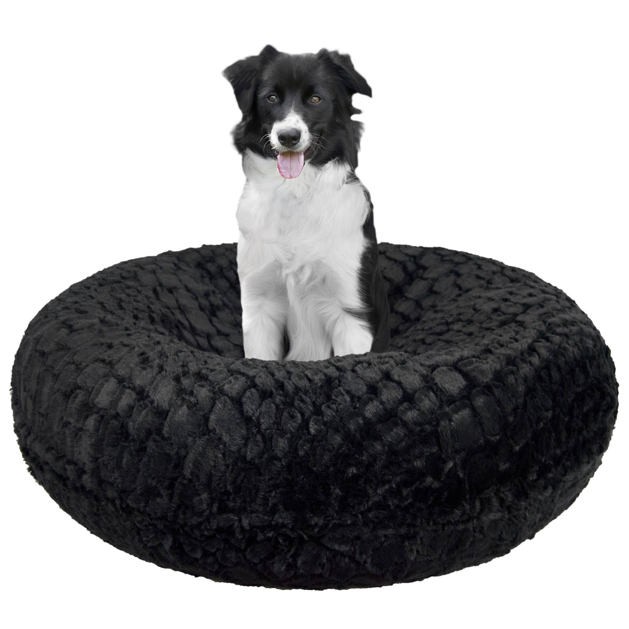 Bessie and Barnie Signature Serenity Black Luxury Extra Plush Faux Fur Bagel Pet/ Dog Bed, Size: Xs - 24 inch
