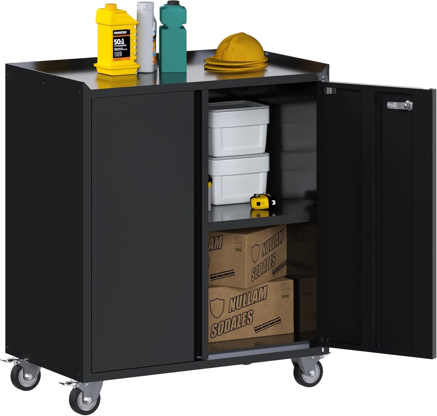 Metal Storage Cabinet on Wheels, Roling Tool Cabinets for Garage, Metal Cabinet on Wheels, Roling Metal Storage Cabinet with Adjustable Shelves for Garage, School, Home, Warehouse (Black)