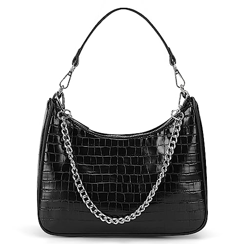 Shoulder Bags for Women, Trendy Crocodile Handbag Purses, Women’s Leather Crossbody Bag with Adjustable Straps/Chain