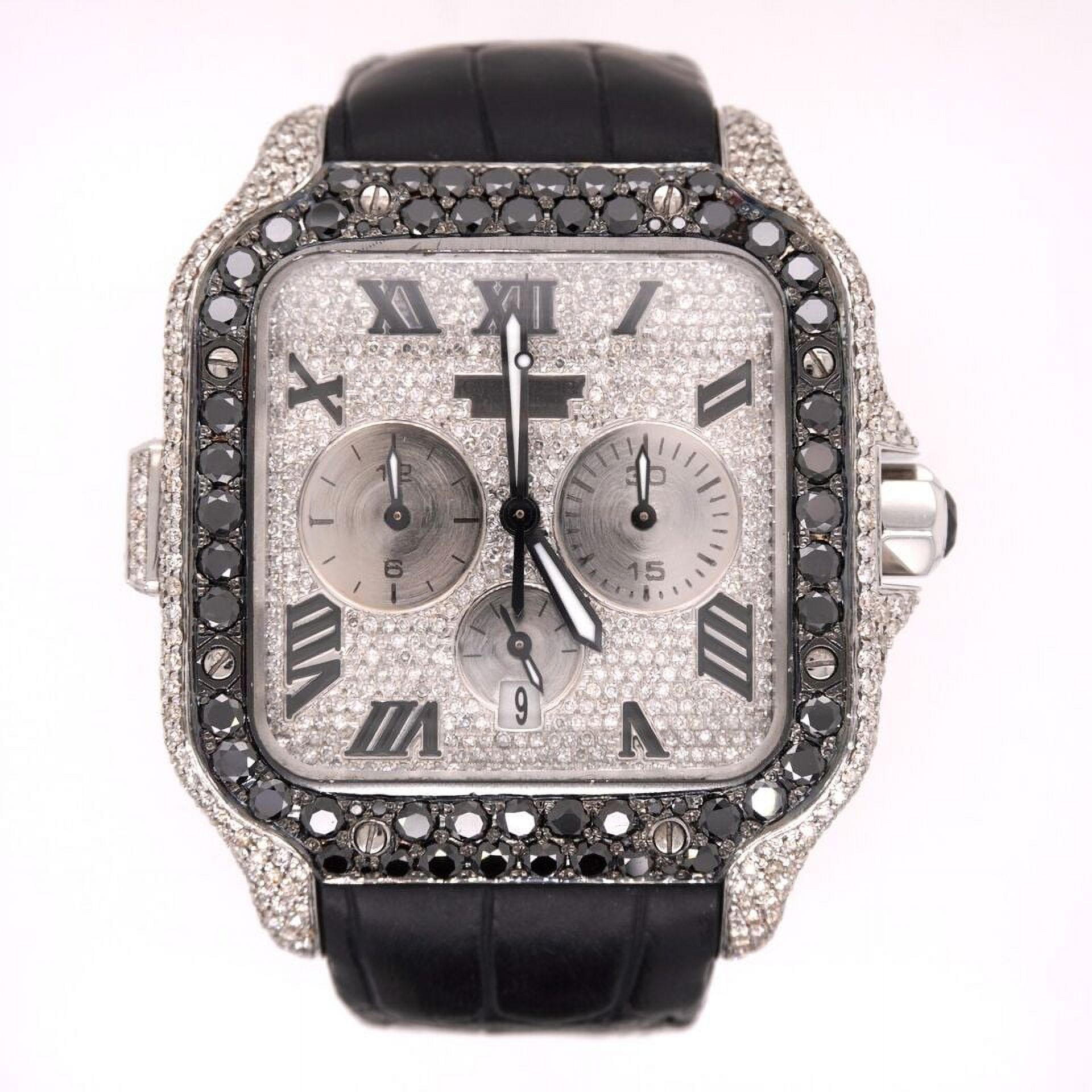 Cartier Santos 43mm Chrono Men's Steel Watch ADLC Iced 9ct Diamonds WSSA0017