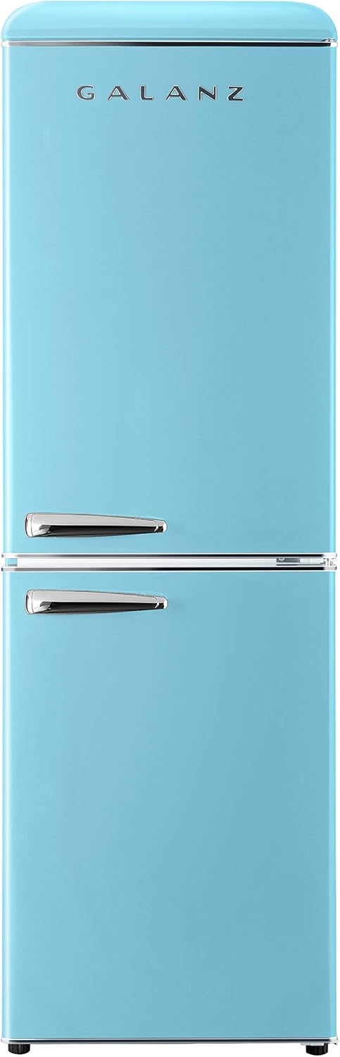 Galanz GLR10TWEEFR True Top Freezer Retro Refrigerator Frost Free Dual Door Fridge, Adjustable Electrical Thermostat Control, 10.0 Cu Ft, White