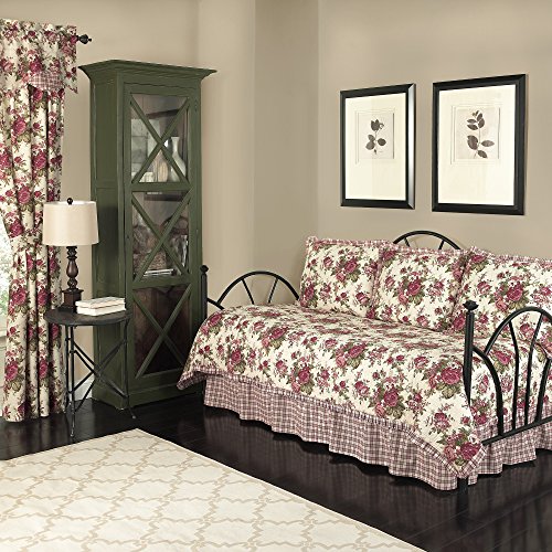 Waverly Norfolk Modern Farmhouse Floral 5-Piece Reversible Daybed Quilt Bedspread Set, 105