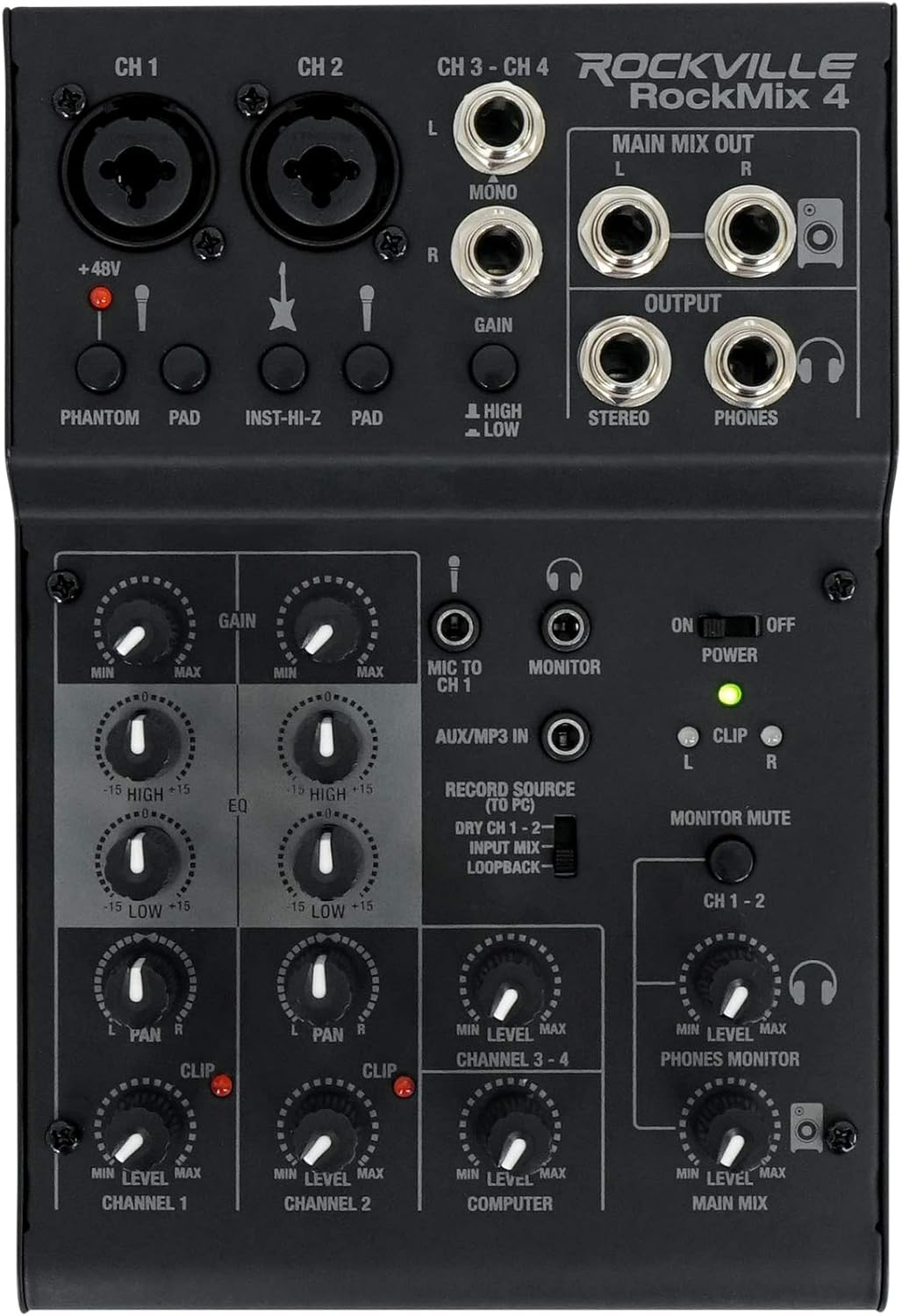 Rockville ROCKMIX 8 Channel Mixer w USB Recording Interface+Compressor+Bluetooth