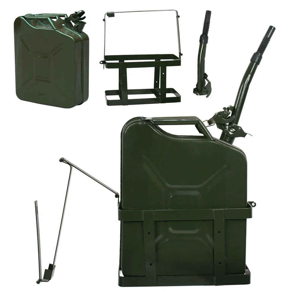 ZenStyle 5 Gal 20L Army Jerry Can Gas Fuel Tank Portable with Holder and Spout