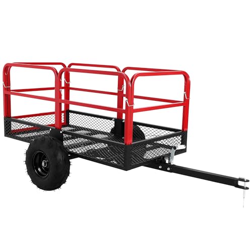 Garden Dump Cart, 1500 Lbs Capacity 22 Cubic Feet Heavy Duty Steel ATV Trailer Pull Behind Yard Wagon with 2 Wheels, Outdoor Lawn Mower Cart for Tractor, ATV, UTV