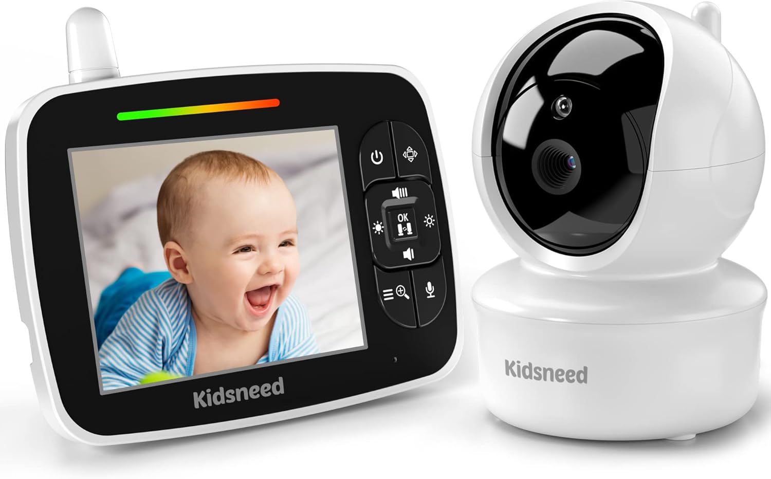 Baby Monitor, Kidsneed Video Baby Monitor with Remote Pan-Tilt-Zoom Camera and Audio, Large Screen Night Vision, Two Way Talk, Temperature Display, Lullabies, VOX Mode, 960ft Range