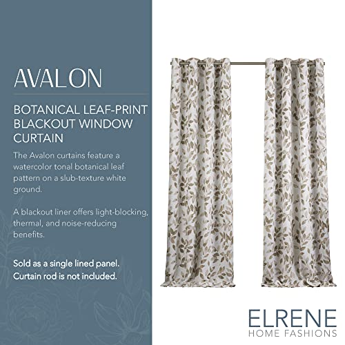 Elrene Home Fashions Avalon Modern Cottage Nature-Inspired Botanical Floral Leaf Print Blackout Linen Blend Window Curtain, 52 in x 84 in (1 Panel), Grey