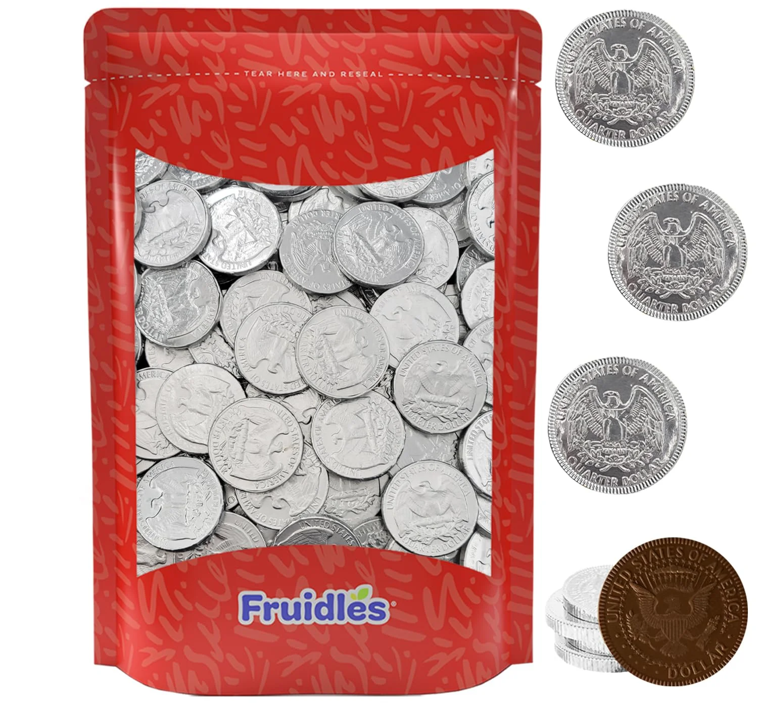 Silver Chocolate Coins, Silver Half Dollar Dark Bittersweet Chocolate, Made In Israel, Kosher Parve, Non-Dairy (100-Pack)