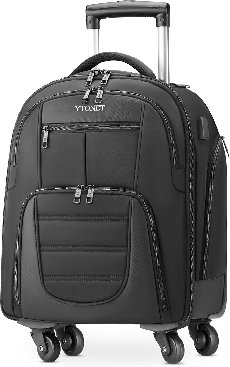 Ytonet Underseat Carry on Luggage with Wheels,16 Inch Water Resistant Under Seat Carry on Bag with Spinner Wheels, Rolling Underseat Bag with USB Port for Men Women Travel Business Work Overnight
