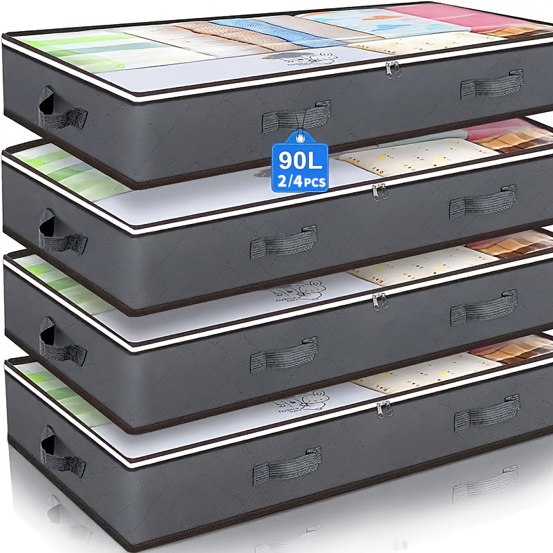 [2pcs Heavy-Duty Underbed Bags] 2pcs Heavy-Duty Metal Underbed Storage Bags | Large Capacity Collapsible Dustproof Garment & Quilted Bedding Organizers with Handles, Classic Rectangular Design