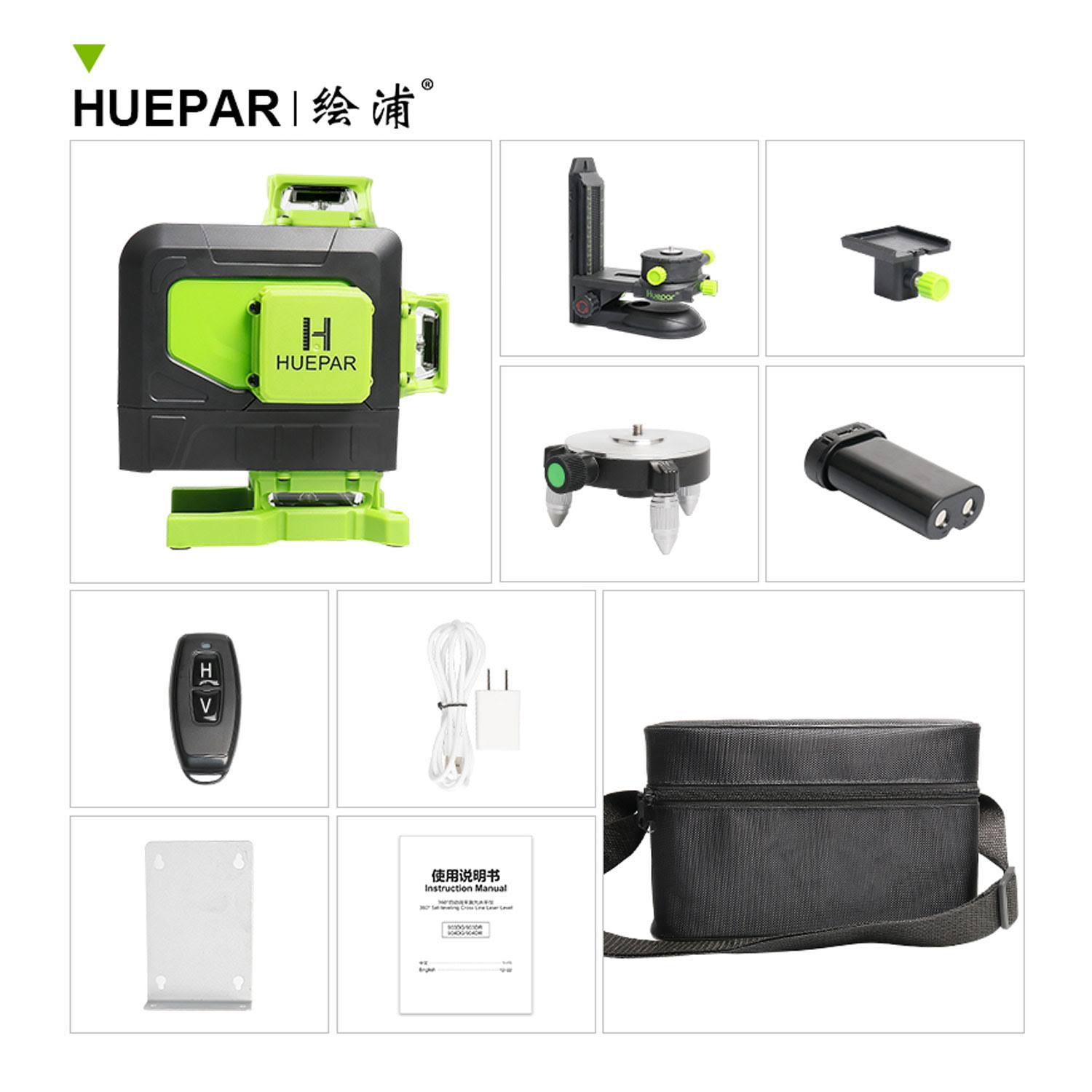 Huepar 904DG Remote Control 16 Line 360 Degree Self Leveling Green Laser Level