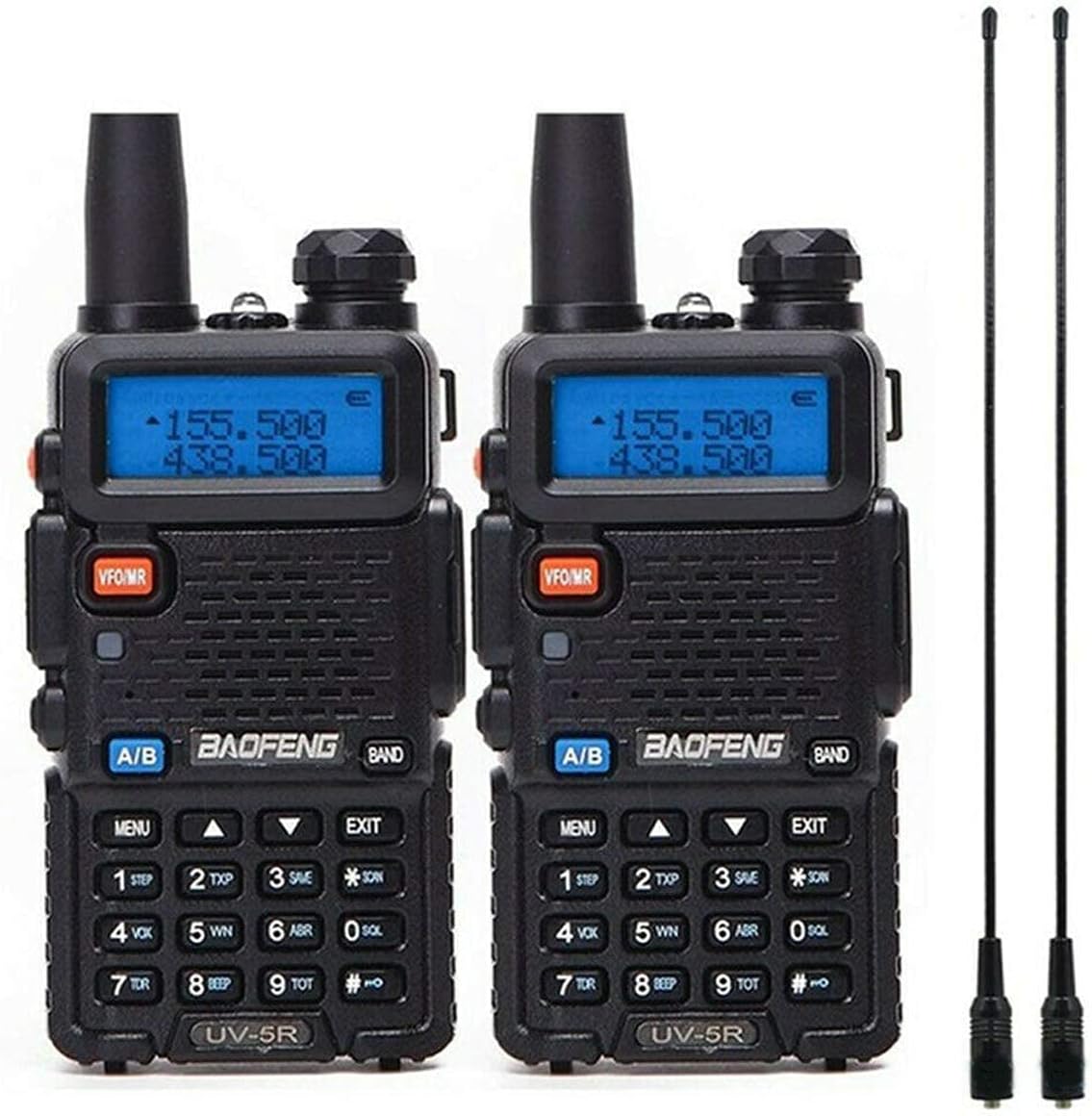 2 Pack Baofeng UV-5R Two Way Radio Portable Rechargeable Long Range Two Way Radio Handheld Walkie Talkie with 2 Pack 771 Antenna (Black) Pack of 2