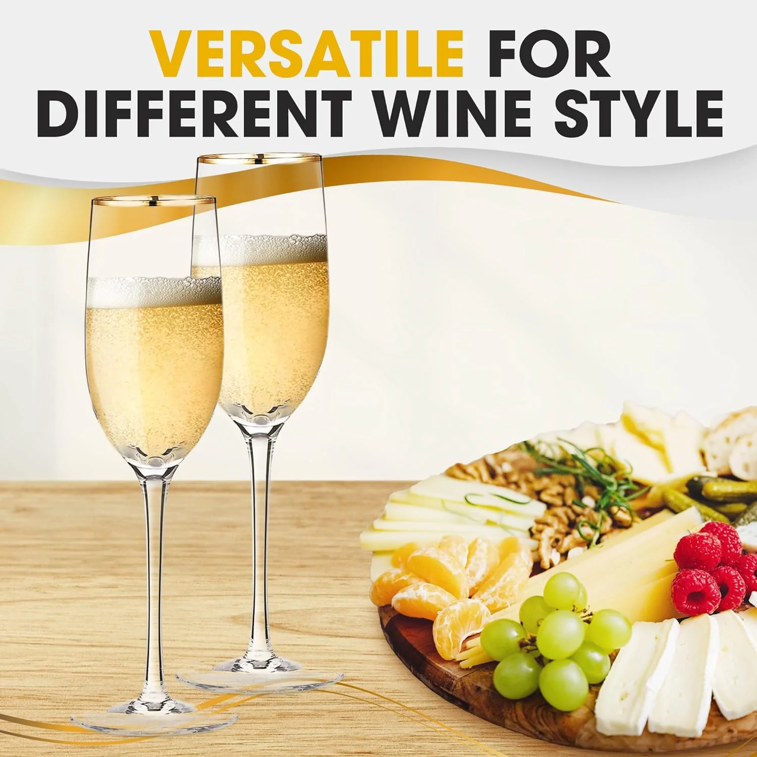 Premium Champagne Flutes - Crystal Champagne Glasses With Rim - 7.7 Oz Each (Set Of 2)