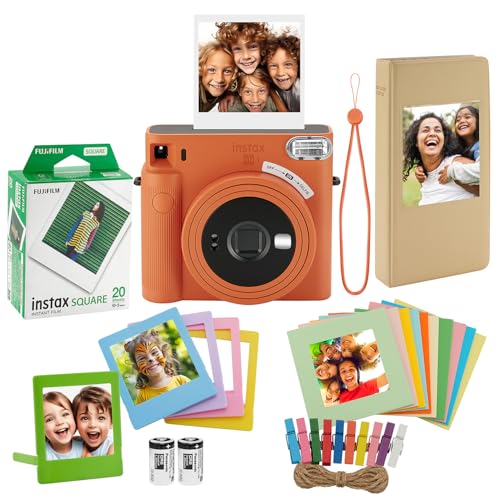 FUJIFILM Instax Square SQ1 Instant Camera, 20 Square Film, Photo Album, Frames and Cloth (Terracotta Orange)