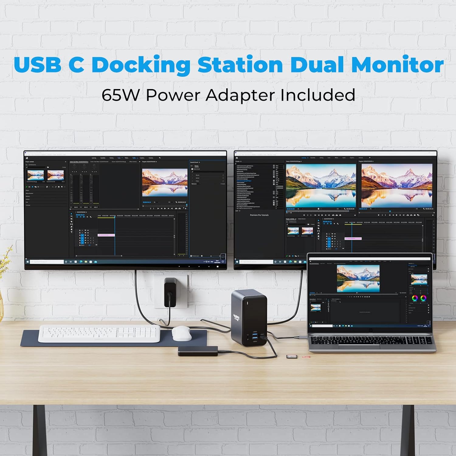 USB C Laptop Docking Station Dual Monitor HDMI, 15-in-1 USB C Dock with Dual HDMI, VGA, 6 USB, 60W USB C Charging, SD TF Slot, RJ45 and Audio/Mic, USB C Docking Station Dual Monitor for USB C Windows