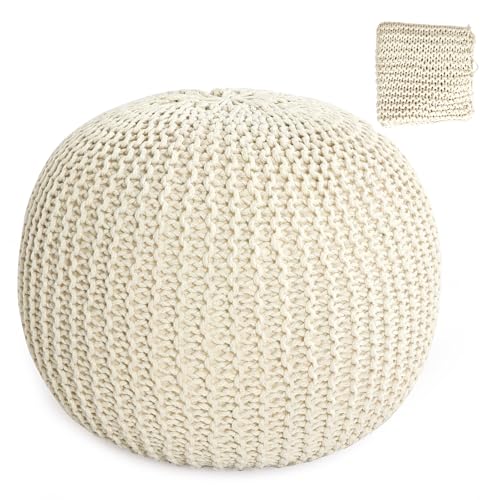 HOMBYS Unstuffed Ottoman Pouf Cover, 100% Cotton Handmade Knitted Ottoman Pouf Cover Round Foot Stool, Floor Bean Bag Chair, Foot Rest Storage for Living Room Bedroom, Navy Blue(Cover ONLY NO Filler)