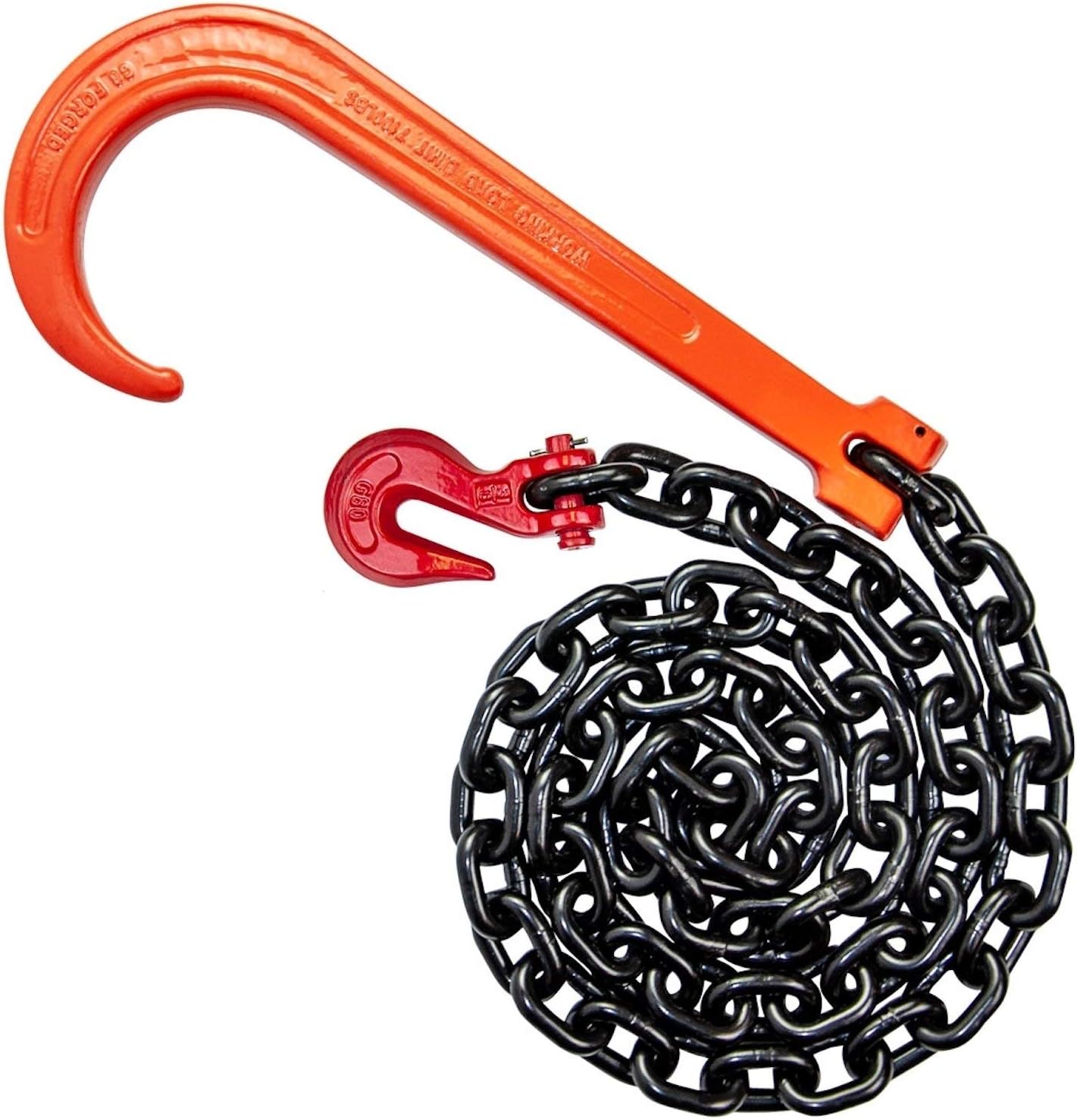 VULCAN Alloy Tow Chain with Forged Long J Hook - Grade 80-3/8 Inch x 6 Foot - PROSeries - 7,100 Pound Safe Working Load