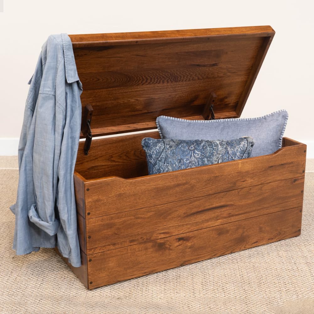 36” Wooden Storage Chest – Handmade Amish Hope Chest – Storage Trunk w/Anti-Slam Hinges – Solid Wooden Chest w/Handles – Clothing, Keepsake & Blanket Chest (Rustic Hickory Wood, Asbury Stain, 36”)