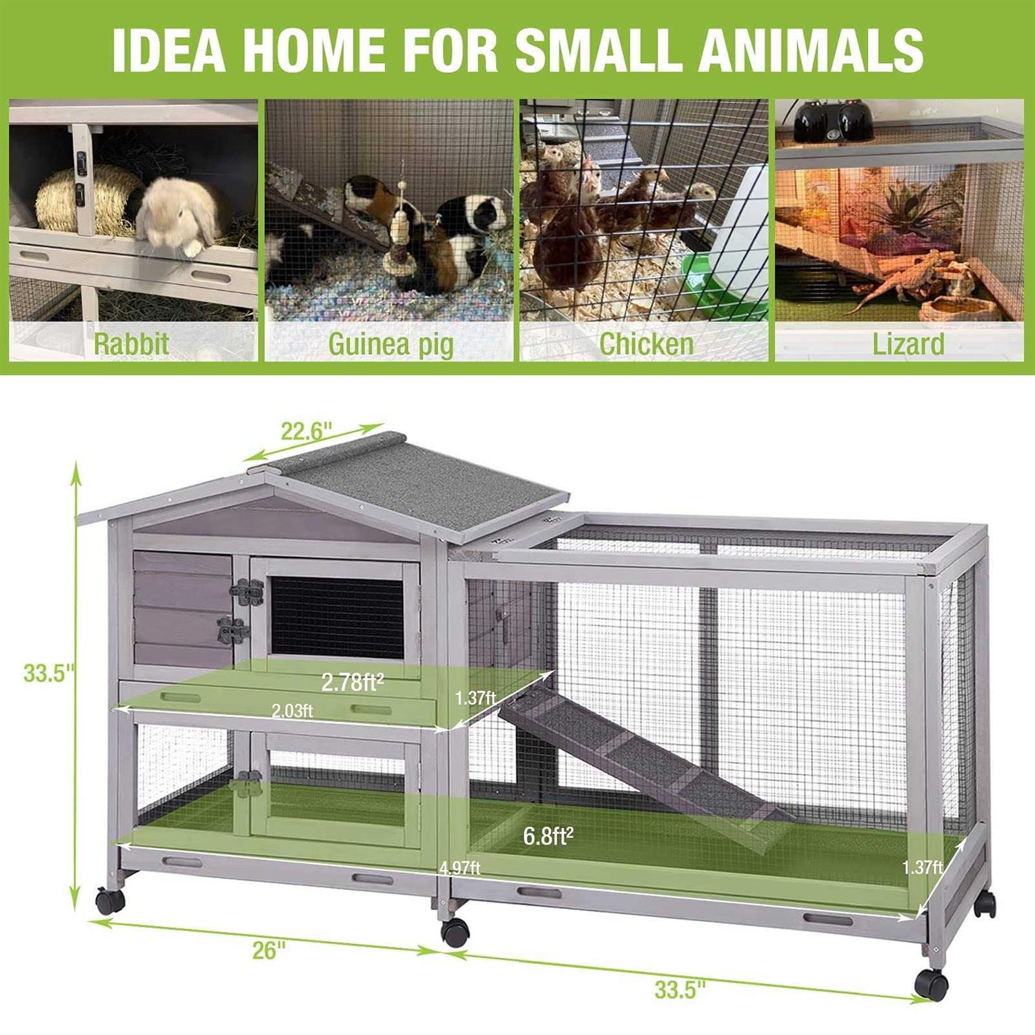Outdoor Rabbit Hutch Indoor Bunny House on Wheels Large Guinea Pig Cage with Run for Any Small Animals,Removable Pull Out Tray - Pet Supplies online store