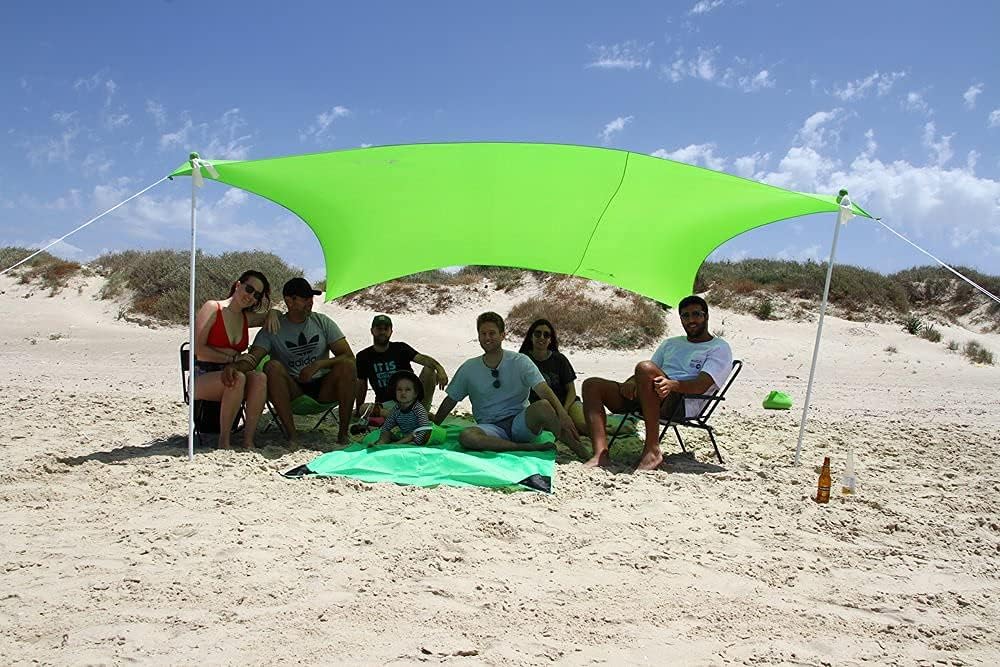 ZiggyShade Family Beach Sunshade – Lightweight Sun Shade Tent with Sandbag Anchors & 4 Free Pegs | UPF50+ UV Quality Lycra Fabric | Large & Portable | Canopy for Parks & Outdoor