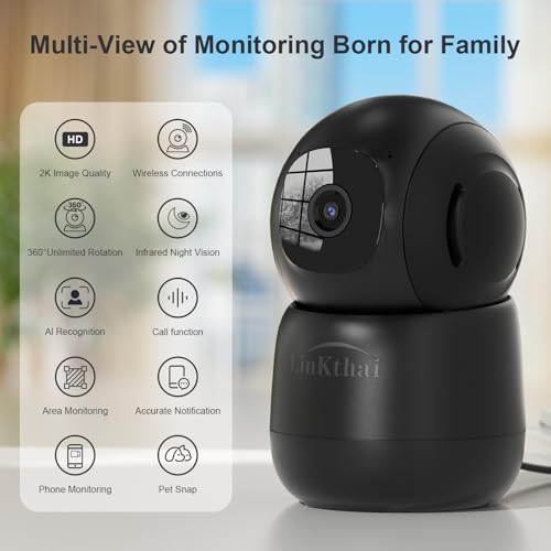 Pet Camera Indoor, Indoor Camera Wireless with 2k 360 Translation 90 Tilt Auto Tracking Motion Detection Night Vision Live Notice Schedule Share View, Pet Camera Indoor with Phone App 2.4GHz, 2 Pack