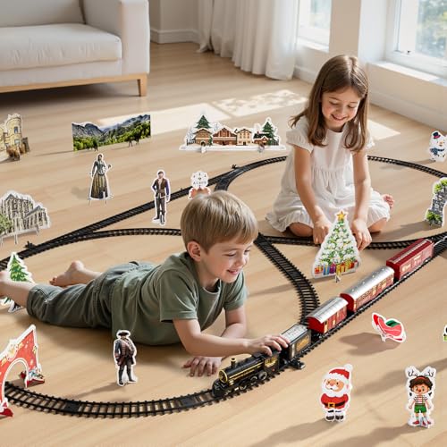 Large Train Set for Kids 4-8, Electric Train Toy with Realistic Sound, Lights and Smoke for Under Christmas Tree,Toddler Model Trains for 3 4 5 6 7 8 9 10 11 12 Years Old Kids Toys Gifts