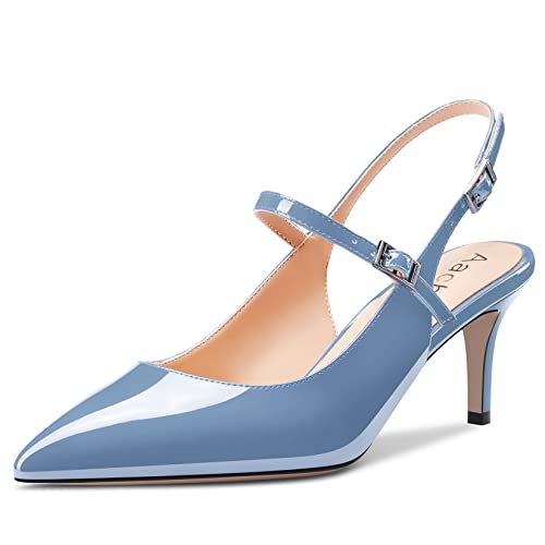 Aachcol Women Pumps Pointed Toe Ankle Strap Slingback Stiletto Kitten Low Heel Dress Shoes Patent Office Wedding Shopping 2.5 Inch